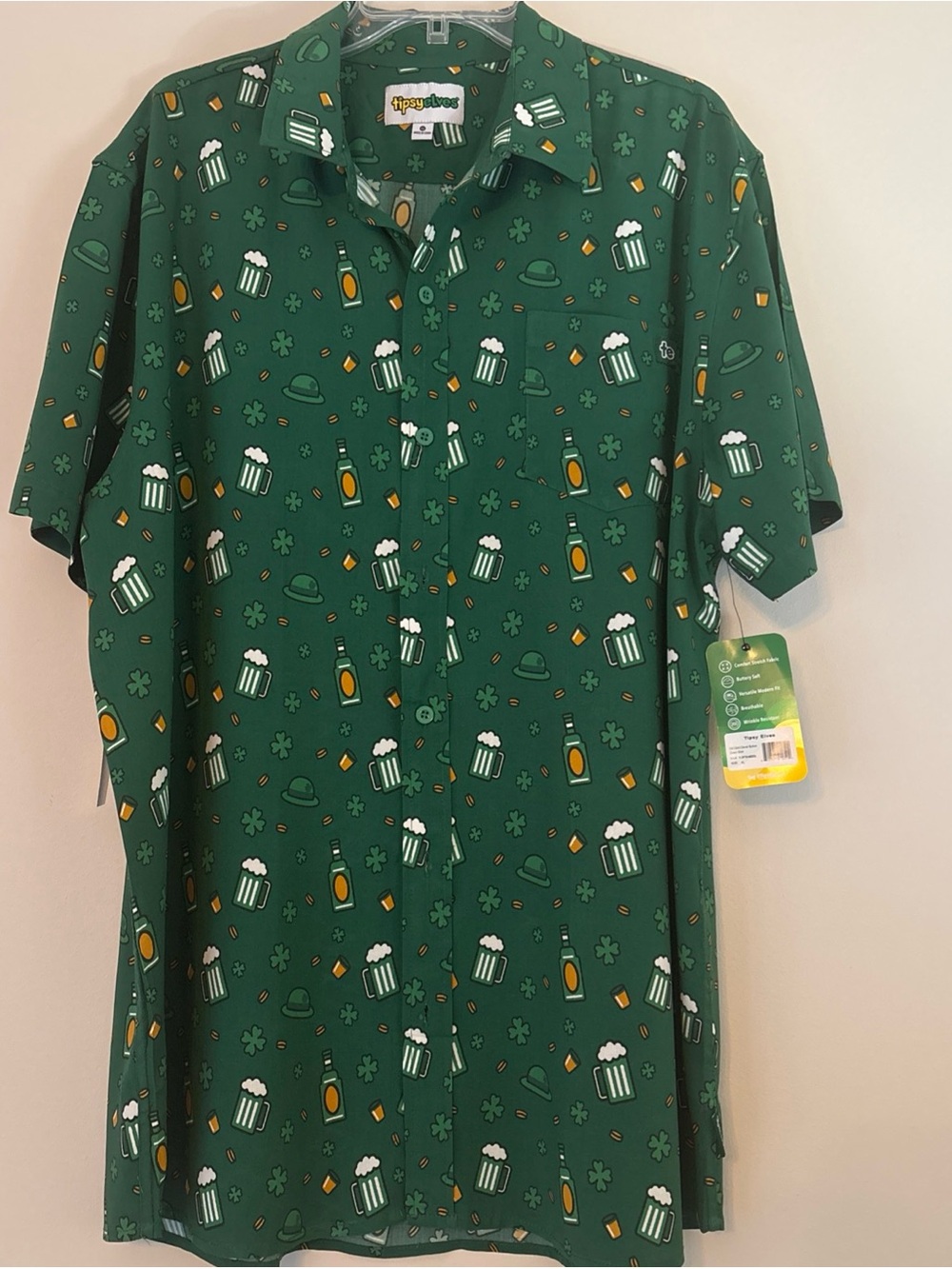 Tipsy Elves Green Short-Sleeve St. Patrick's Day Button-Up Shirt